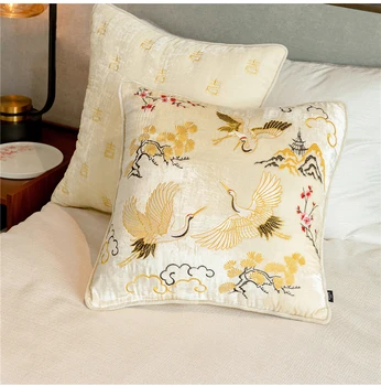 Наволочка Crane Xiangyun с тонкой китайской вышивкой, декоративные подушки для гостиной, диванная подушка, наволочка для кровати в спальне