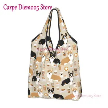 Хозяйственная сумка для собак породы Вельш-корги, женская сумка-тоут, портативные сумки для покупок в продуктовых магазинах