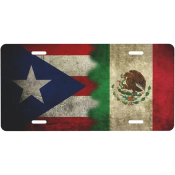 Мексиканский Флаг Мексики и флаг Пуэрто-Рико peace Передний номерной знак Металлические Алюминиевые Декоративные знаки Для автомобилей универсальные Декоративные 6x12 дюймов