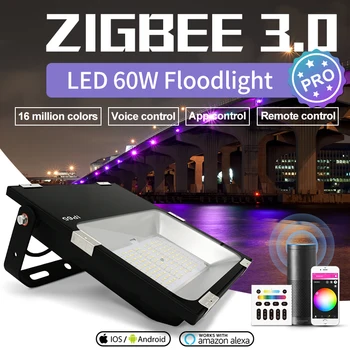 GLEDOPTO Zigbee 3.0 Умный Садовый Прожектор LED 60W Pro Waterpoof IP65 Работает с SmartThings Tuya APP Voice RF Remote Control