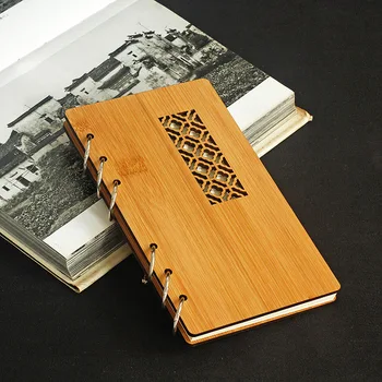 Блокнот с полой деревянной обложкой A6 в китайском стиле Блокноты для письма Бамбуковый Блокнот Ежемесячный Планировщик Книга для офиса Школы