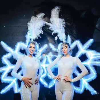 Атмосферная светящаяся задняя рамка в виде снежинки платье для подиума красота креативность костюм для выступления gogo