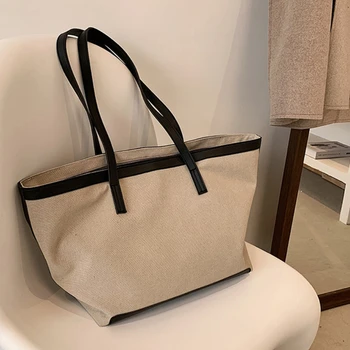 Новая модная холщовая сумка-тоут 2021 Большой емкости в простом иностранном стиле, большая брендовая сумка через плечо, весенне-летняя женская сумка для покупок