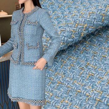 Синяя шерстяная ткань из твида для пошива одежды своими руками, высококачественный ароматный сплошной цвет