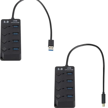 Концентратор USB / Type C из алюминиевого сплава с 4 портами (3 USB2.0 + 1 USB3.0), Разветвитель для нескольких устройств и повышенная эффективность