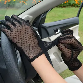 Женские Дышащие варежки с защитой от ультрафиолета, Сетчатые Кружевные короткие перчатки, перчатки для пальцев, женские перчатки для вождения, перчатки