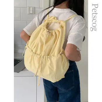 Корейские модные рюкзаки Унисекс, холщовая сумка на шнурке большой емкости, школьная сумка в стиле опрятности, повседневные сумки на спине