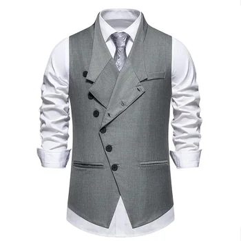 2024 Новый мужской костюм Жилет Свадебная вечеринка Однобортный модный жилет с косым лацканом Куртка без рукавов