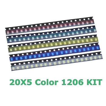 100шт 5 Значений 1206 SMD LED Ассортимент Света Красный Белый Зеленый Синий Желтый 13x18x0,1 см Электронные Компоненты Запасные Инструменты