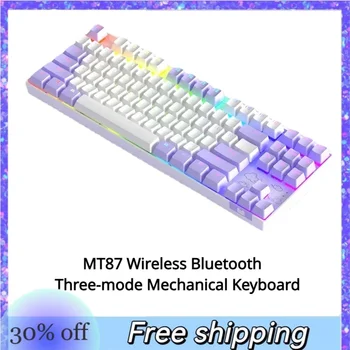 MT87 Беспроводная Bluetooth Трехрежимная Механическая клавиатура С полноклавишной RGB Подсветкой Без ореолов Офисная Игровая Компьютерная клавиатура Для девочек