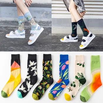Новые нишевые мужские носки в стиле ретро с абстрактным искусством, роскошные хлопчатобумажные носки