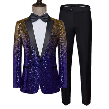 Новый мужской роскошный костюм с блестками, комплект из 2 предметов, модное мужское деловое танцевальное платье для вечеринки, блейзеры и брюки