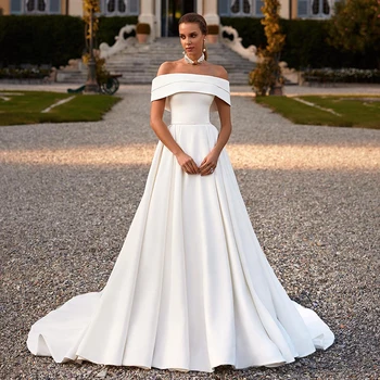 UZN Элегантные свадебные платья трапециевидной формы 2023, Белые свадебные платья с открытыми плечами, вечерние свадебные платья принцессы в стиле Бохо, большие размеры