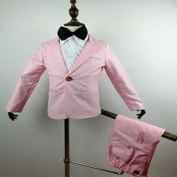 Свадебный костюм для мальчиков, детская розовая куртка, брюки, галстук-бабочка, 3ШТ, костюм для фотосъемки, детское платье для дня рождения, костюм для церемонии