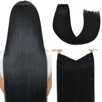 Наращивание волос, человеческие волосы 100% Remy, Шелковистые прямые # 1, Черные, как смоль, светлые кусочки волос в виде рыбьей линии с 4 зажимами для женщин