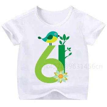 Детские футболки с рисунками птиц с номерами 1-9, детские футболки на день рождения, Футболки для вечеринок, Подарки для мальчиков и девочек, Забавные футболки