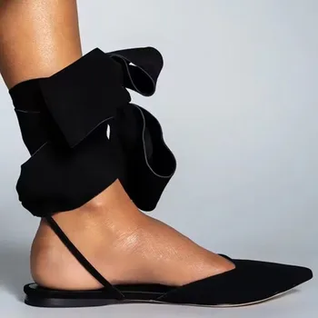 Летняя обувь для женщин, Новинка 2023 года, Пикантные женские босоножки на плоской подошве с острым носком, модные женские босоножки для вечеринки с закрытым носком