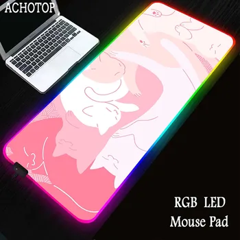 Игровой Коврик для мыши с RGB Подсветкой Cat Большой Коврик Для Мыши Игровой XXXL Kawaii Противоскользящий Коврик Для Мыши Резиновый Настольный Коврик Speed LED Keyboard Pads