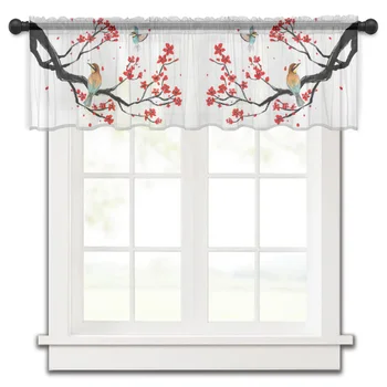 Короткие тюлевые занавески в китайском стиле с цветочной птицей, вуаль для спальни, Полупрозрачная занавеска для окна, Кухонный шкаф, Маленькие шторы