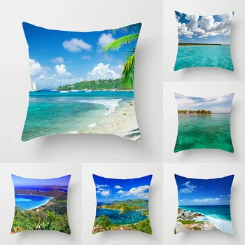 Голубое небо, пляжные пейзажи, наволочка с принтом, декор для дивана, подушка для сиденья в офисе, комната, дом   