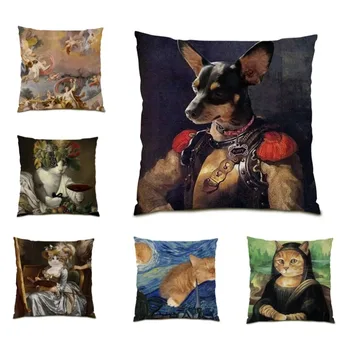 Чехол для подушки с животными, наволочка с изображением милой кошки и собаки, винтажная ретро-наволочка, роскошный домашний декор для дивана Cojines F1482