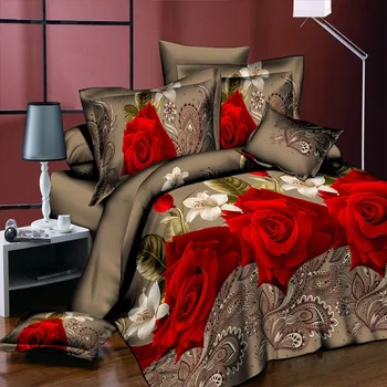Роскошный комплект постельного белья Big Rose Floral Red размера 