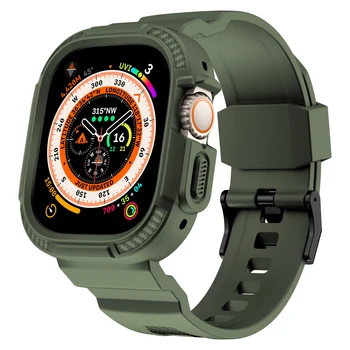 Чехол-ремешок для Apple Watch Ultra 49мм 45мм 44мм 41мм 40мм iWatch Серии Ultra 8 7 6 5 SE 4 3 Силиконовый Ремешок Защитный Браслет